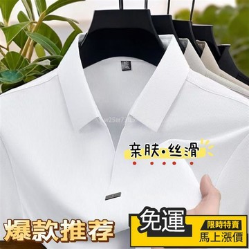 🔥台灣出货🔥年夏季新款高檔無痕免燙POLO翻領短袖休閒商務男士T恤上衣