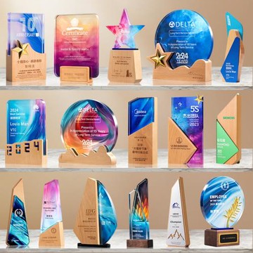 實木水晶獎杯刻字創意五角星紀念品活動獎杯木質獎牌定做公司年會