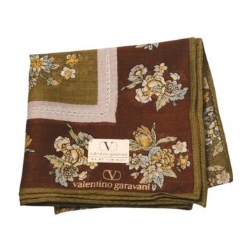 Valentino Garavani 華倫天奴棕底復古花卉圖騰字母LOGO帕巾(46CM)