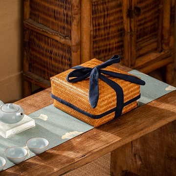 復古茶具收納盒 竹制便攜旅行茶具包 竹編日式收納筐 桌面收納籃