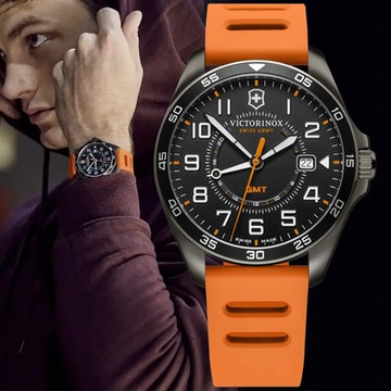 VICTORINOX瑞士維氏 Fieldforce 經典GMT腕錶-橘x黑 母親節 禮物 推薦 42mm / VISA-241897