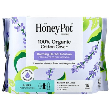 The Honey Pot Company, 有機舒緩草本浸劑，護翼護墊，超大流量，16 片