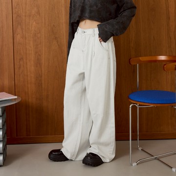 LALLO-打摺撞色線條寬版褲