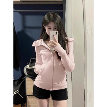 外套女短款收腰冬季穿搭修身連帽上衣緊身粉色衛衣2026新款瑜伽服