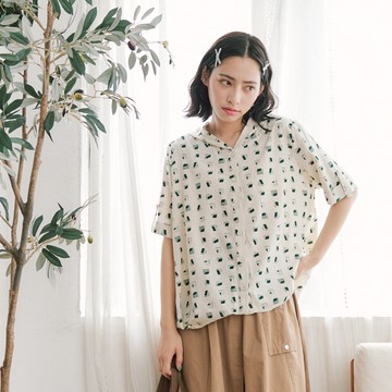 【Dailo】溫暖的家下襬抓摺短袖襯衫 藍 綠 駝 灰 (魅力商品)