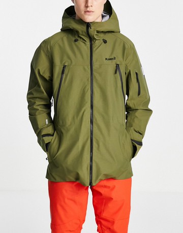 Planks Yeti hunter shell ski jacket in army green
