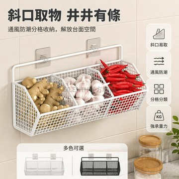 台灣出貨✨ 斜口蔥薑蒜收納架 廚房壁掛式置物架 免打孔調味料籃 通風透氣儲物框 三格雙格單格 不鏽鋼材質
