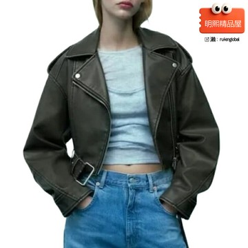 【潮酷短款】PU夾克 女式夾克 短外套 皮衣外套 機車夾克 美式街頭風 修身顯瘦 拉鍊裝飾 秋冬時尚百搭
