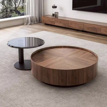 完美主義│簡瀾 胡桃圓木茶几邊桌組 茶几 邊桌 茶几邊桌 桌子 收納桌 客廳桌 圓桌【S0255-S0256】