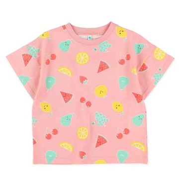 日本西松屋 - 可愛蔬果印花短袖上衣-水果-粉紅