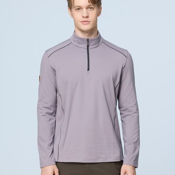 【WILDLAND荒野】男彈性暖感半襟拉鍊機能衣霧灰色