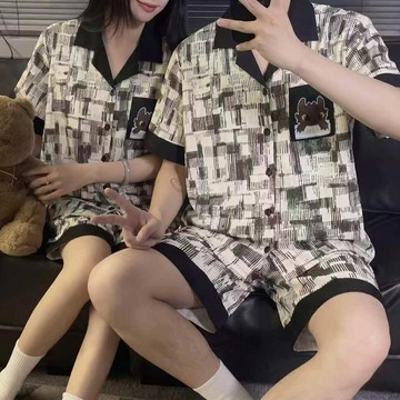 7358 名固定客⚡情侶睡衣女夏短袖短褲可愛卡通無牙仔學生休閒男士可外家居服套裝QJPC