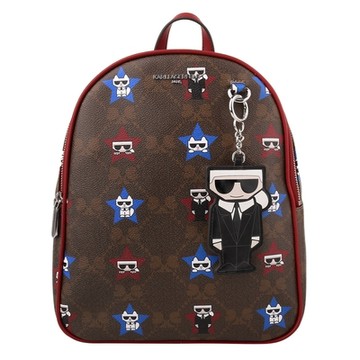 KARL LAGERFELD 滿版卡爾&貓 PVC後背包(深卡其x紅)