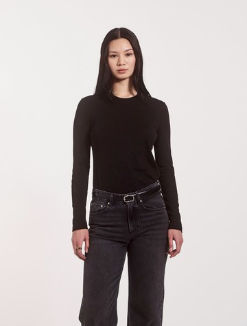 Lightweight Cotton Long Sleeve T-Shirt in Black - Organic Ninety Percent