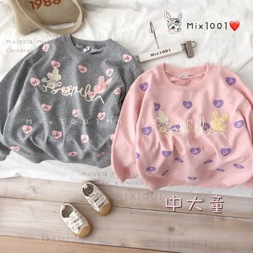 🌈mix1001秋冬❄️中大童🔥立體壓紋小兔子母造型上衣✨兒童棉柔毛線字母蝴蝶結造型上衣 5-17