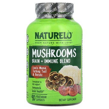 NATURELO, 蘑菇，大腦 + 機體抵抗混合物，90 粒素食膠囊