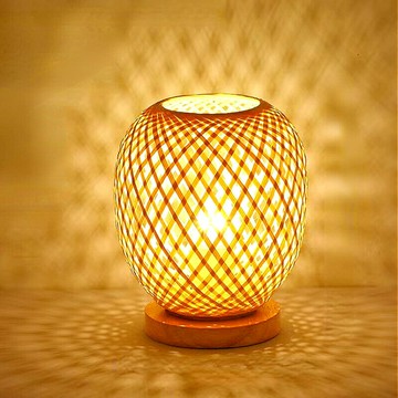 LED檯燈木桌竹燈可調光藤燈罩插頭臥室床頭小夜燈家居裝飾