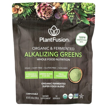 PlantFusion, 有機和發酵鹼化綠色蔬菜，8.46 盎司（240 克）