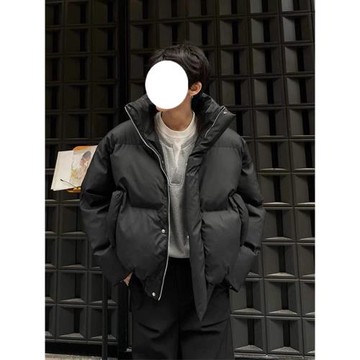 美式高街短款羽絨服男款冬季廓形PU皮面包服棉衣cleanfit立領外套