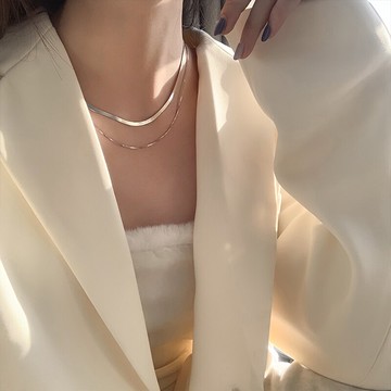 s925純銀雙層蛇骨鏈項鏈女新潮復古疊戴chic小眾設計短款頸鏈