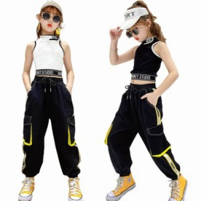 ダンス衣装 キッズ へそ出し タンクトップ 黒 白 練習着 ヒップホップ ジャズダンス 女の子 韓国 チアガール ステージ衣装 子供 応援団 通販 Lineポイント最大get Lineショッピング