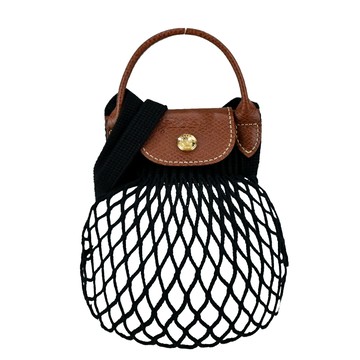 [平輸版]LONGCHAMP LE PLIAGE FILET系列網狀棉質斜背包(黑)真品平輸