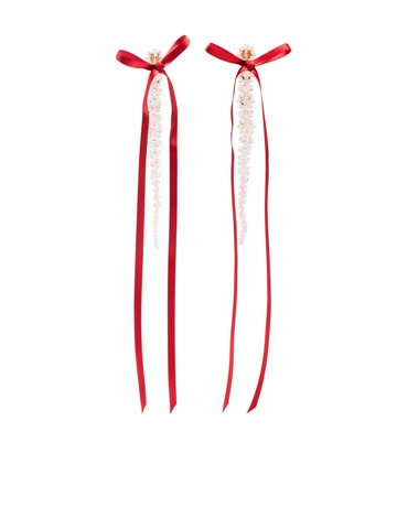 Simone Rocha - bow-detail drop earrings - women - Crystal - One Size - Pink