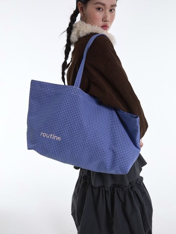 寶格藍色 my routine bag 例行公事 大容量托特包 格子布包單肩包