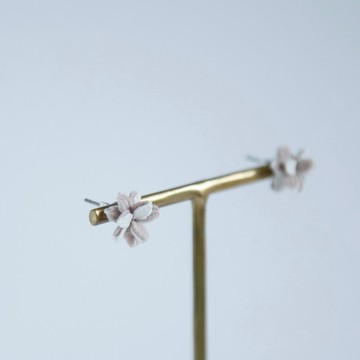 tatting lace（梭編蕾絲）雙色小花耳飾 粉米色