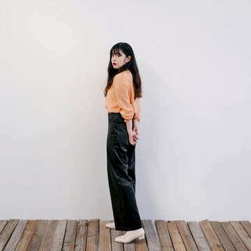 燈心絨高腰寬褲