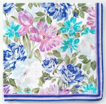 Yves Saint Laurent 古董手帕 英式花園 植物圖案 19x18.5 英吋