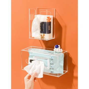 透明掛壁式口罩收納盒亞克力紙巾架簡易抽紙巾整理盒免打孔粘貼式