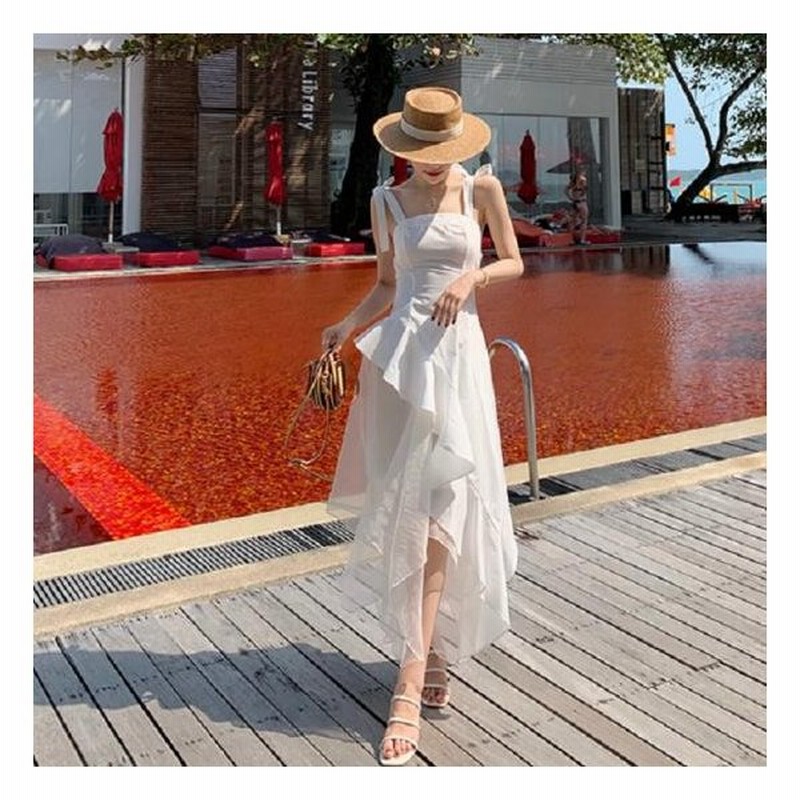夏ワンピース 白 ノースリーブワンピ フリルワンピ シースルー 透け感 かわいい 清涼感 きれいめ アシメントリ 通販 Lineポイント最大0 5 Get Lineショッピング
