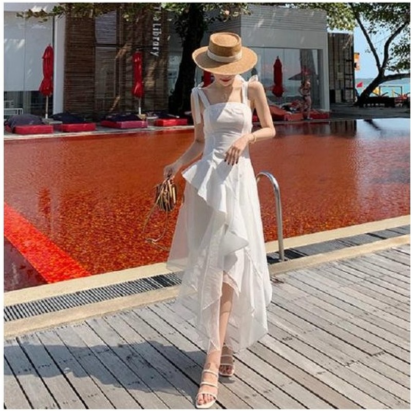 夏ワンピース 白 ノースリーブワンピ フリルワンピ シースルー 透け感 かわいい 清涼感 きれいめ アシメントリ 通販 Lineポイント最大0 5 Get Lineショッピング