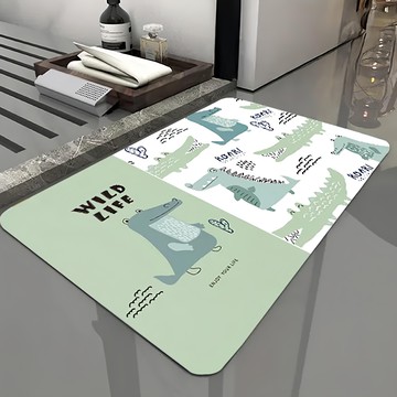 FAmILyLIFE 生活 硅藻泥快速吸水防滑腳踏墊 720g  70 x 50cm  鱷魚夥伴 綠色