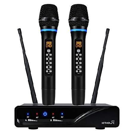 Kithouse J10 Wireless Microphone Karaoke System Rechargeable, UHF Metal Cordless Microphone Handheld with Volume Echo Treble BASS Control and Receiver