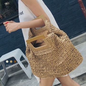 杜達女孩渡假ins草編包 復古休閒編織包 把手紙繩編織包 女包 沙灘包 手提包 草包 編織包 渡