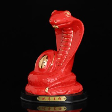 紅色陶瓷蛇擺件十二生肖客廳辦公室家居裝飾品工藝品招財瓷器擺設