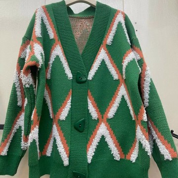 【巴黎精品】現貨+預購 針織外套長袖針織衫-秋冬V領圖騰寬鬆女外套4色a1cv89