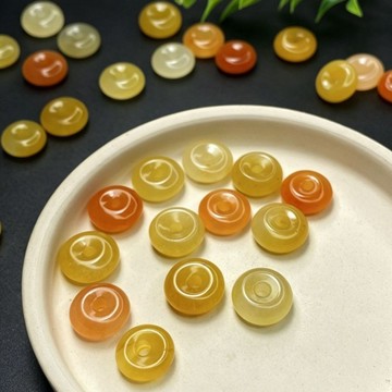 隔珠，串珠，DIY材料XY-產地12mm金絲玉多色平安扣天然散珠玉石飾品配件金絲玉批發