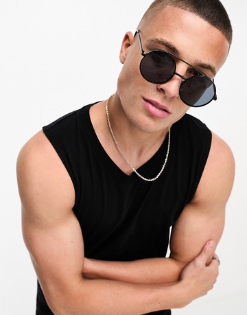 Jack & Jones round sunglasses with metal frame in black