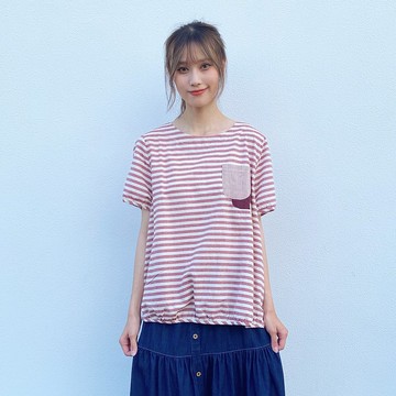 Hana Mokuba 圓領條紋收口上衣