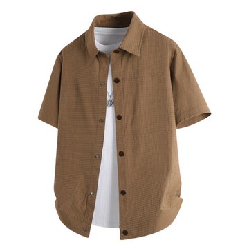 大碼翻領襯衫男士夏季薄款涼感短袖襯衣寬松加肥加大胖子冰絲外套