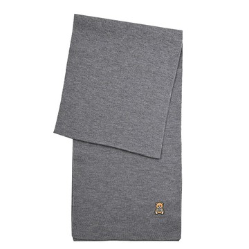 MOSCHINO 30620 M2095 簡約電繡小熊LOGO羊毛長圍巾.灰