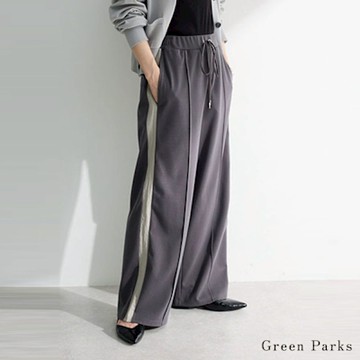 【Green Parks】側邊拼色腰繫帶運動休閒褲