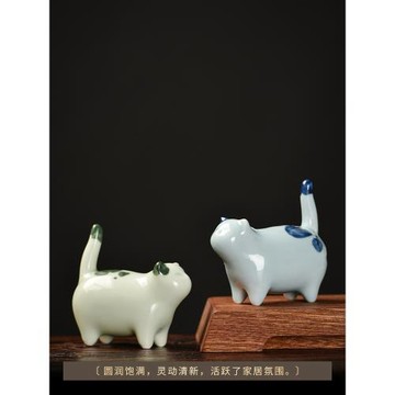創意陶瓷可愛動物貓咪茶寵擺件茶空間布置茶室茶桌茶玩裝飾品擺設
