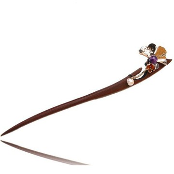 【ANGEL】中國風花卉紫水晶珍珠紅檀木頭飾髮簪