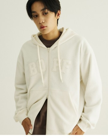 慵懶日常抗寒小羊絨保暖連帽外套(米白)-男【熔岩絨】