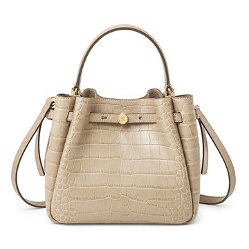 TORY BURCH ROMY 鱷魚壓紋皮革手提/斜背兩用水桶包(淺胡桃棕)