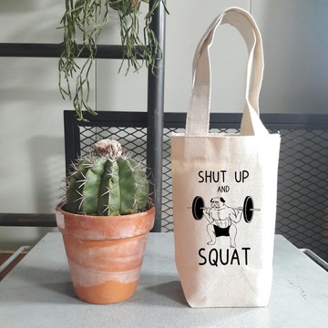 SHUT UP SQUAT PUG 隨行杯手機錢包飲料提袋帆布 巴哥 趣味 健身